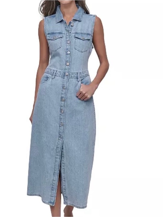 Dkny Dresses & Skirts - DKNY Denim Light Blue Button Front Sleeveless Midi Dress, Size Small